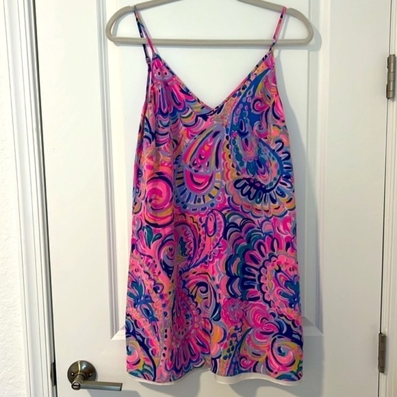 Lilly Pulitzer Lela Psychedelic Sunshine Silk Slip Double V-Neck Dress Small - Picture 5 of 15